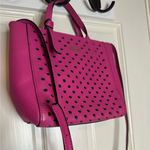 Kate Spade Saturday Satchel Crossbody Bag Laser Cut Perforated Leather Hot Pink - Picture 2 of 11